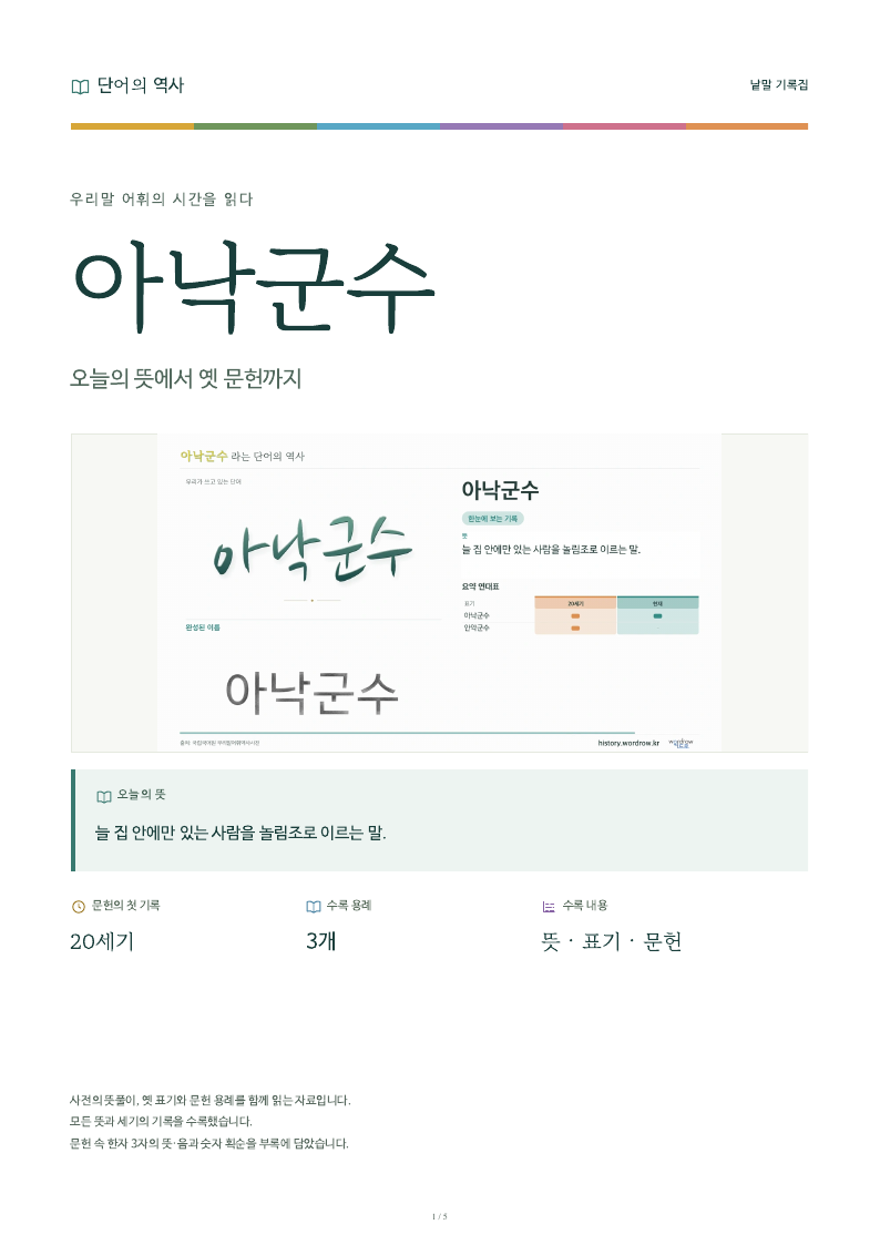 아낙군수 낱말 기록집 PDF 첫 페이지
