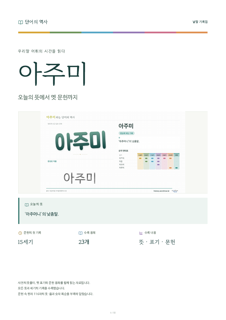 아주미 낱말 기록집 PDF 첫 페이지