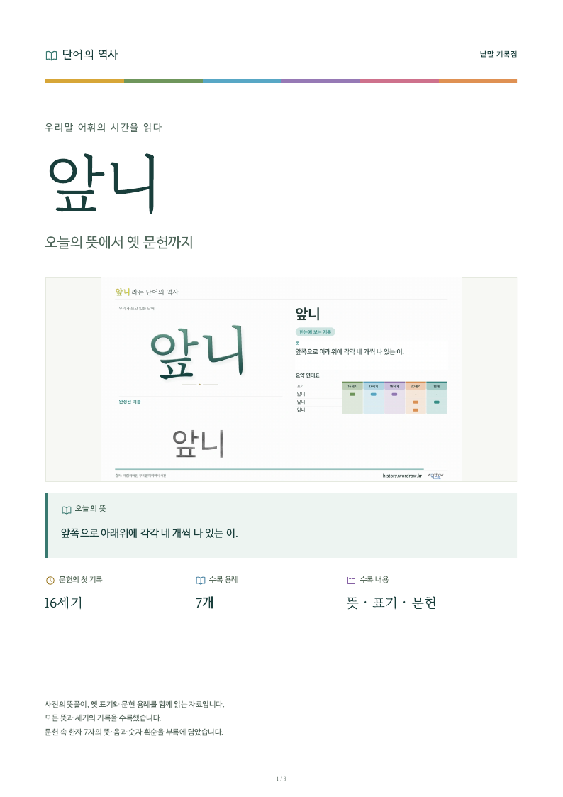 앞니 낱말 기록집 PDF 첫 페이지