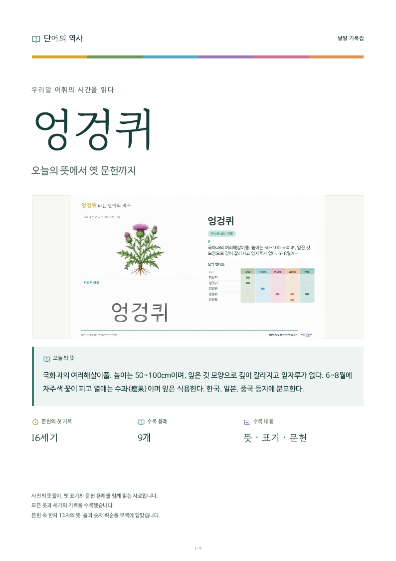 엉겅퀴 낱말 기록집 PDF 첫 페이지