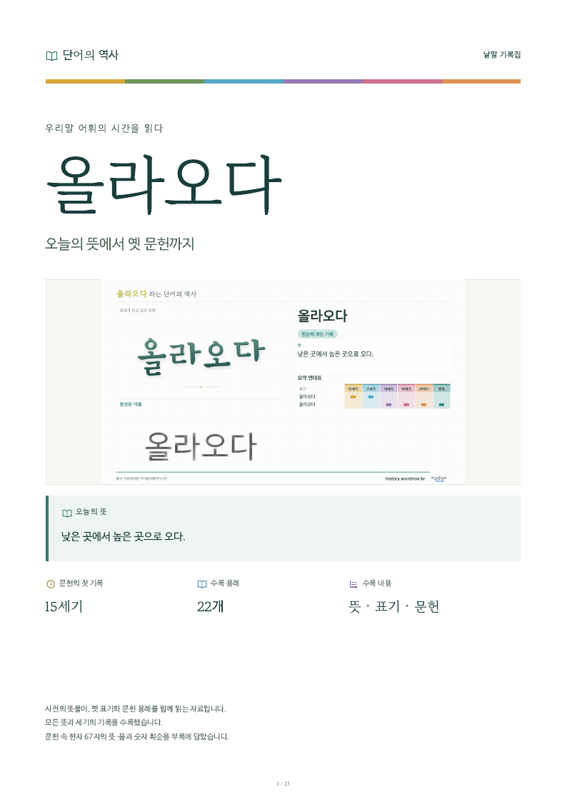 올라오다 낱말 기록집 PDF 첫 페이지