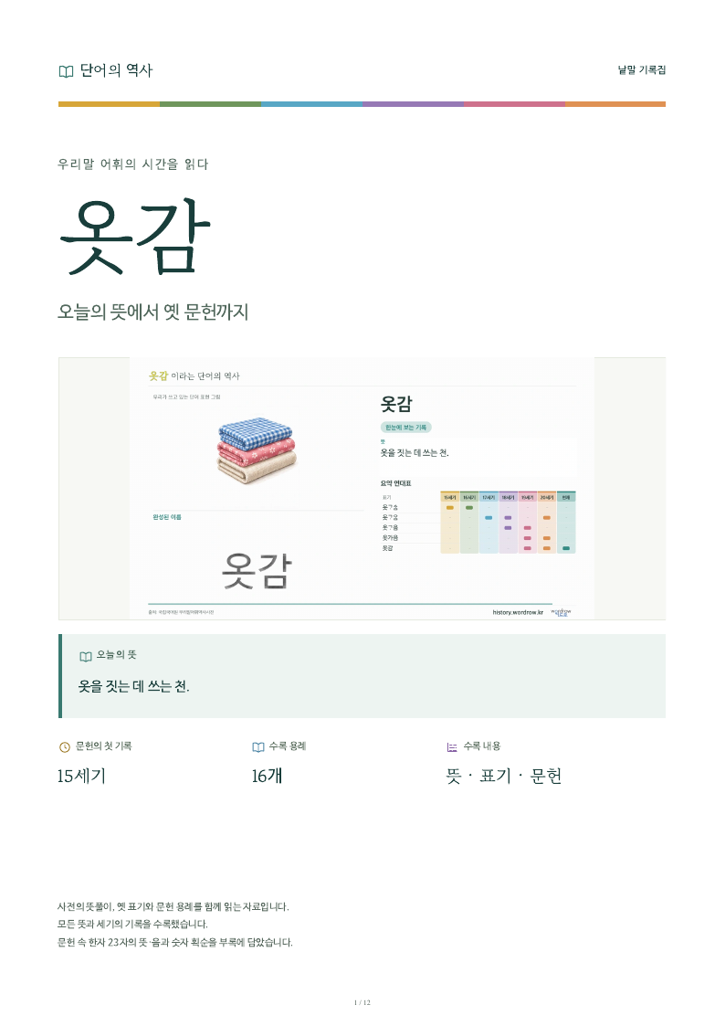 옷감 낱말 기록집 PDF 첫 페이지