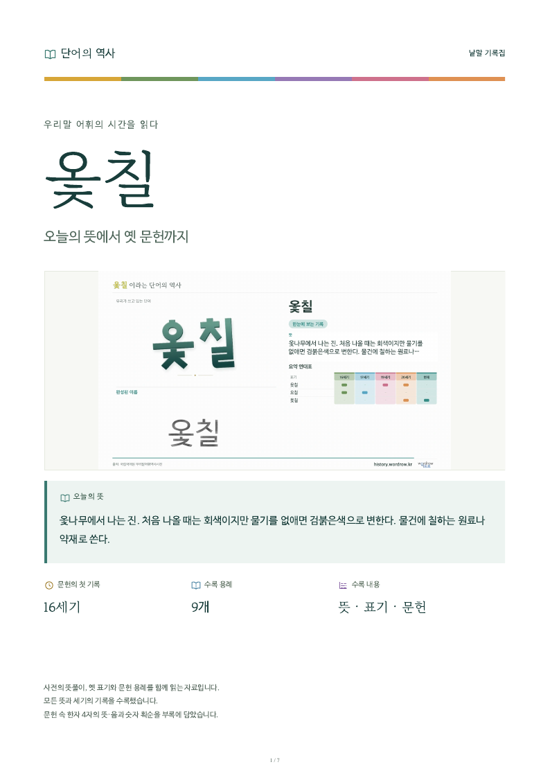 옻칠 낱말 기록집 PDF 첫 페이지