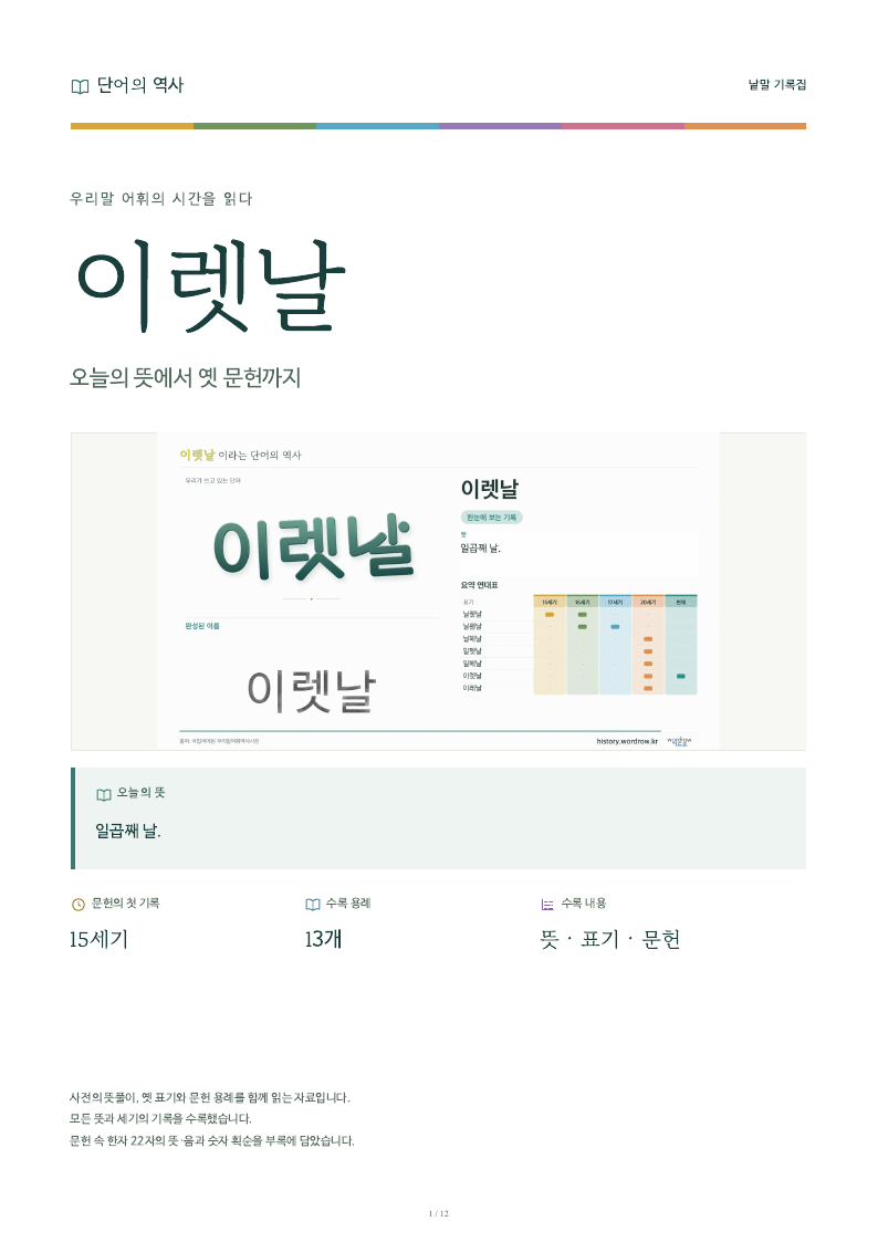 이렛날 낱말 기록집 PDF 첫 페이지