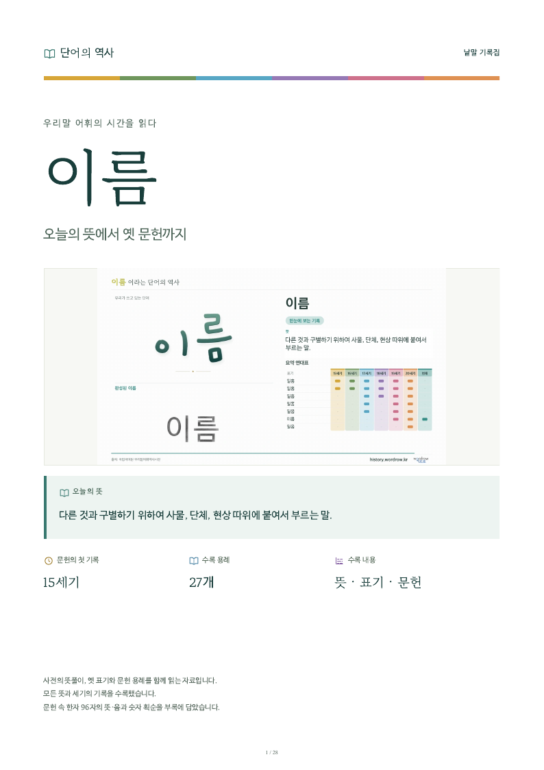 이름 낱말 기록집 PDF 첫 페이지