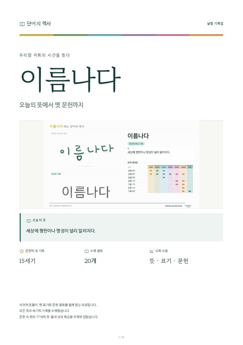 이름나다 낱말 기록집 PDF 첫 페이지