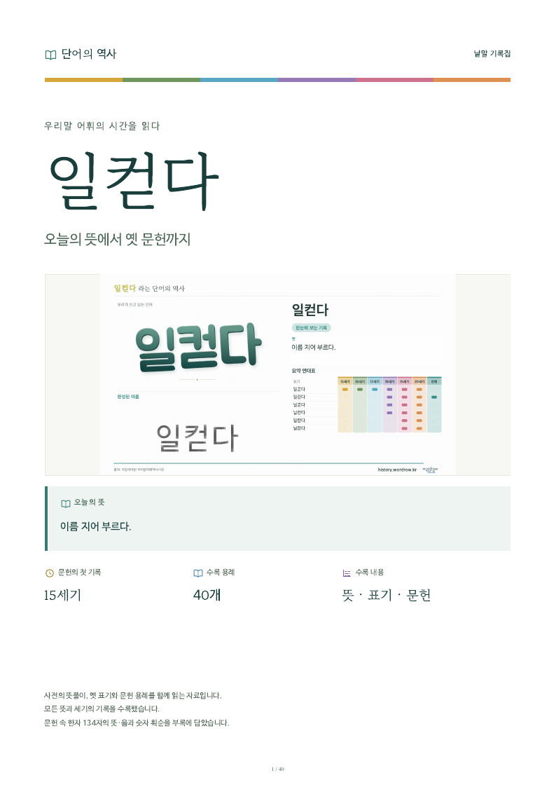일컫다 낱말 기록집 PDF 첫 페이지