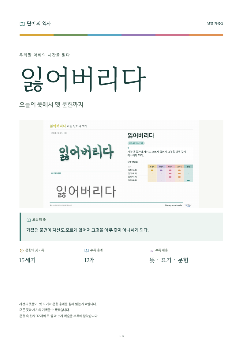 잃어버리다 낱말 기록집 PDF 첫 페이지