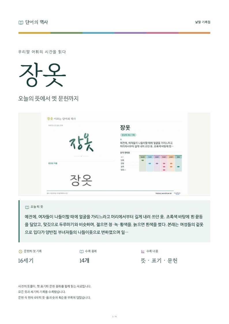 장옷 낱말 기록집 PDF 첫 페이지
