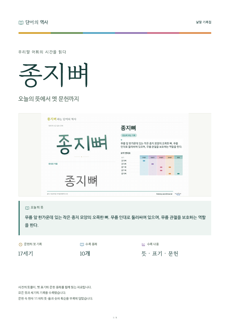 종지뼈 낱말 기록집 PDF 첫 페이지