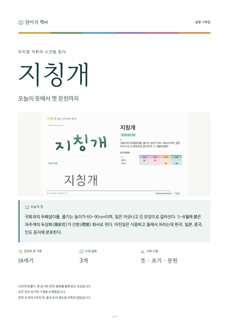 지칭개 낱말 기록집 PDF 첫 페이지