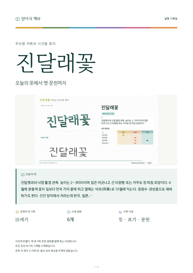 진달래꽃 낱말 기록집 PDF 첫 페이지