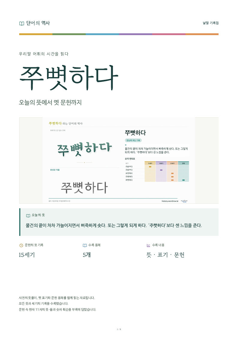 쭈뼛하다 낱말 기록집 PDF 첫 페이지