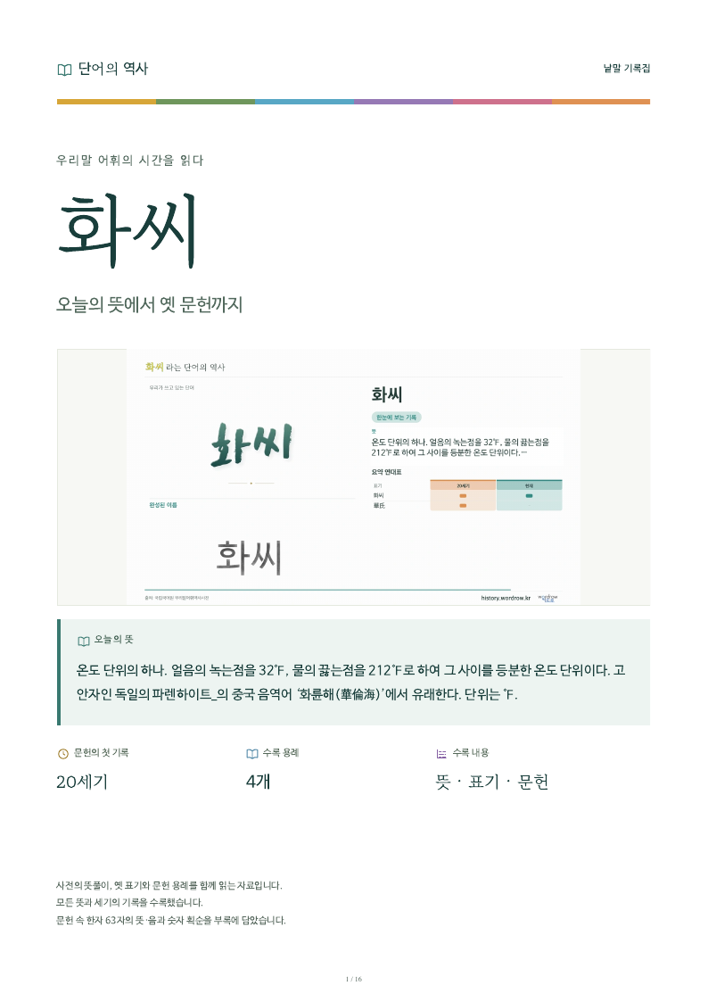 화씨 낱말 기록집 PDF 첫 페이지