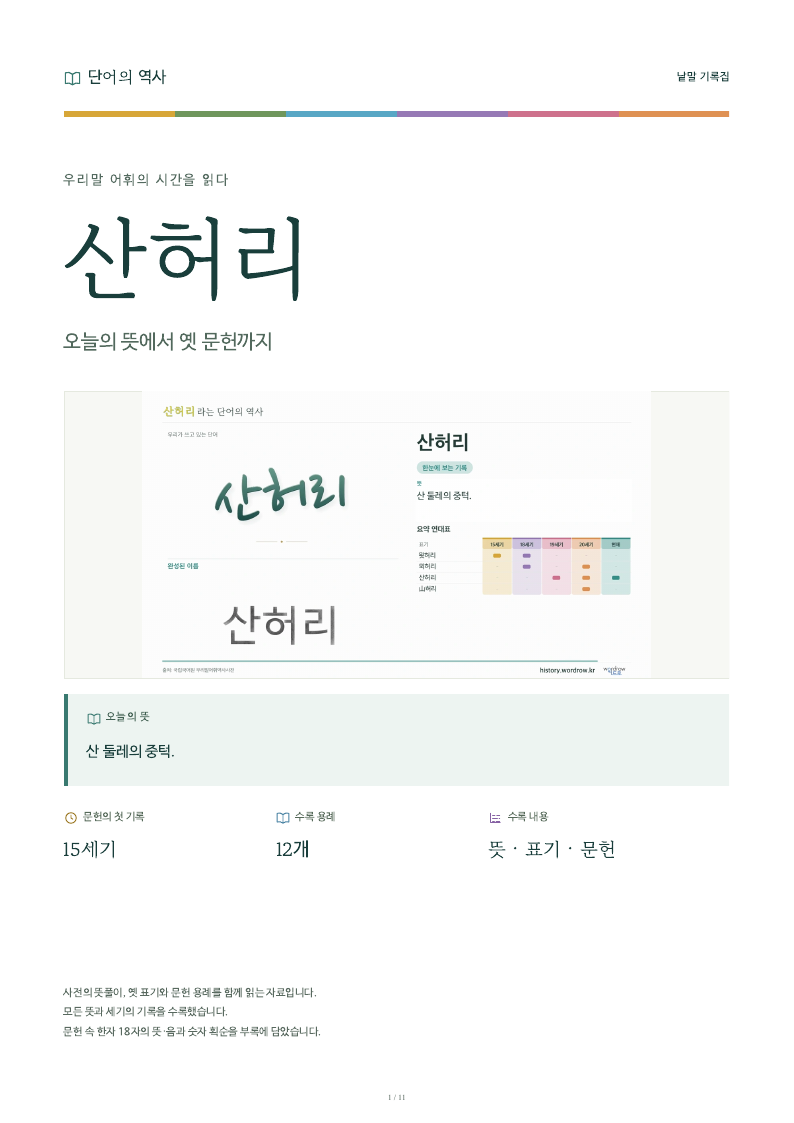 산허리 낱말 기록집 PDF 첫 페이지