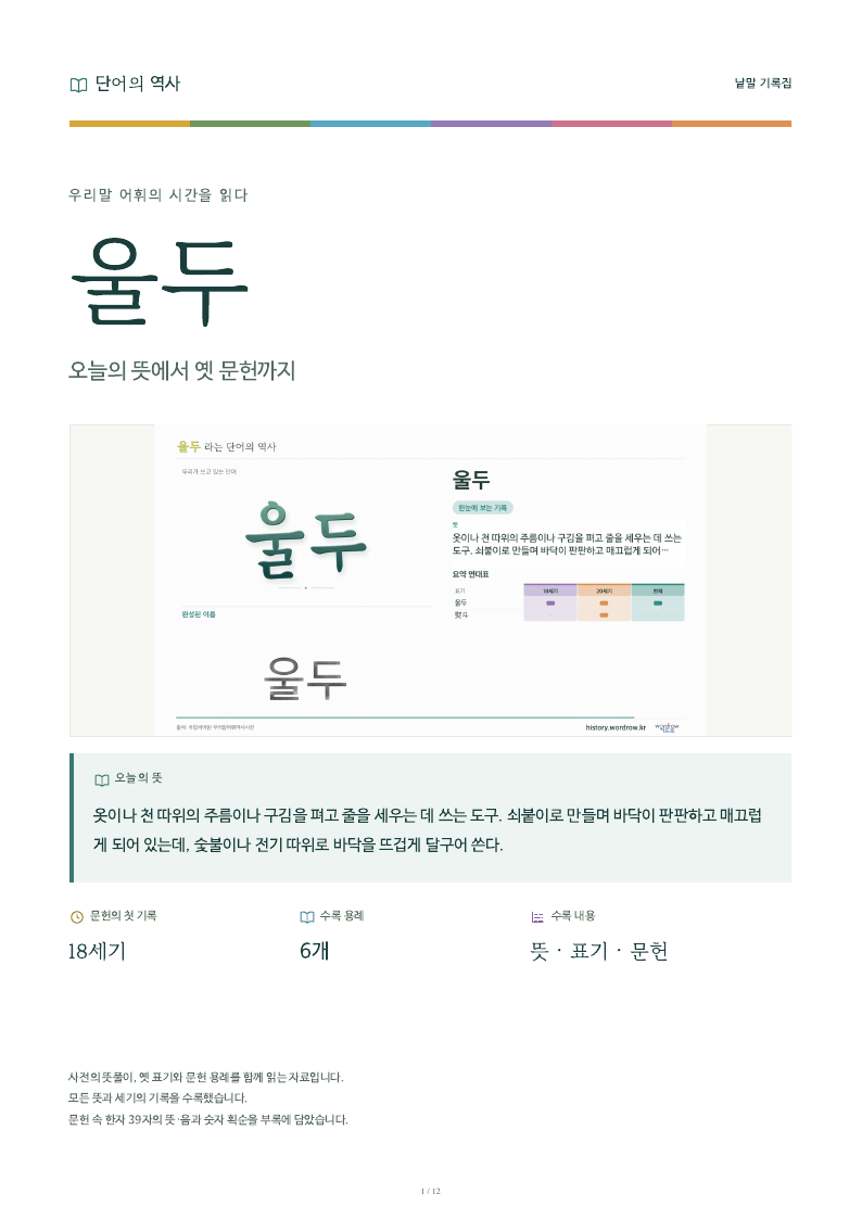 울두 낱말 기록집 PDF 첫 페이지