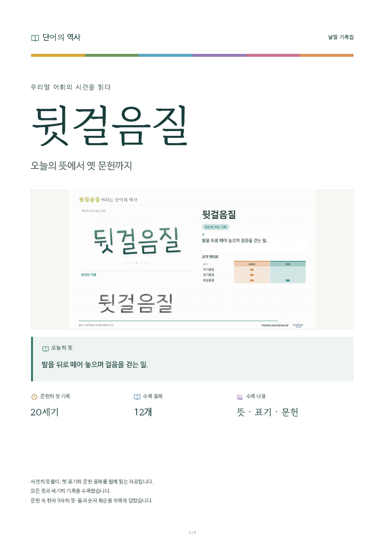 뒷걸음질 낱말 기록집 PDF 첫 페이지