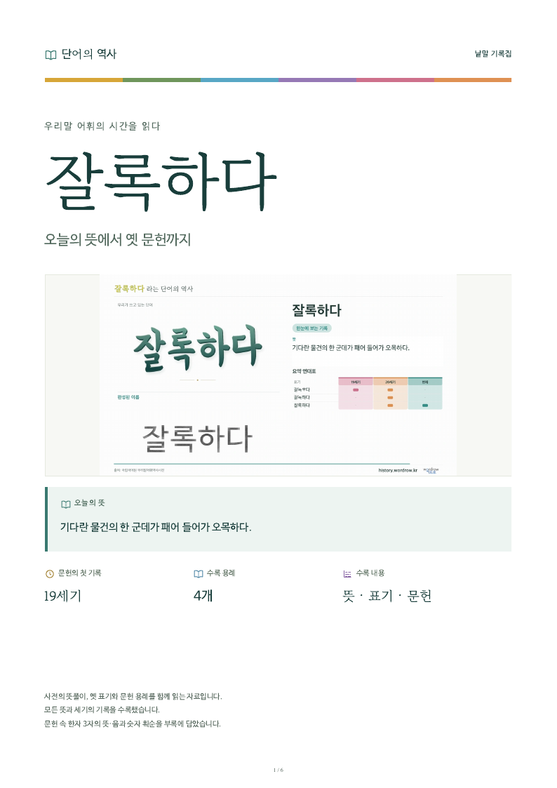 잘록하다 낱말 기록집 PDF 첫 페이지