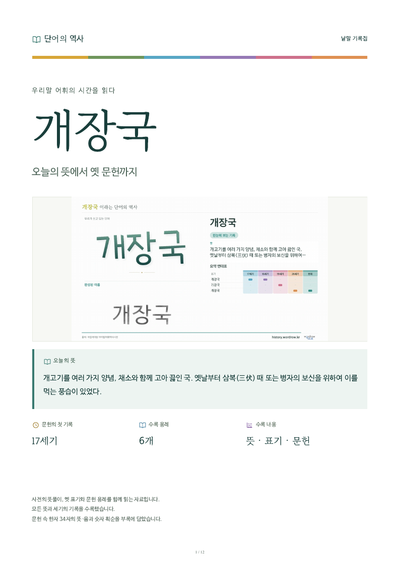 개장국 낱말 기록집 PDF 첫 페이지