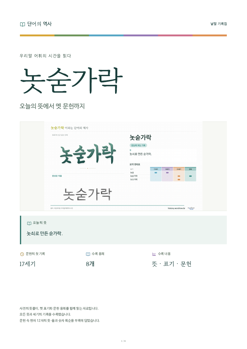 놋숟가락 낱말 기록집 PDF 첫 페이지
