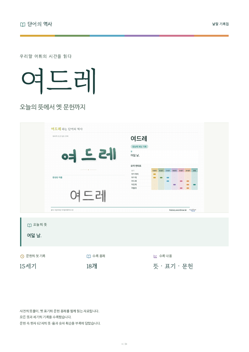 여드레 낱말 기록집 PDF 첫 페이지