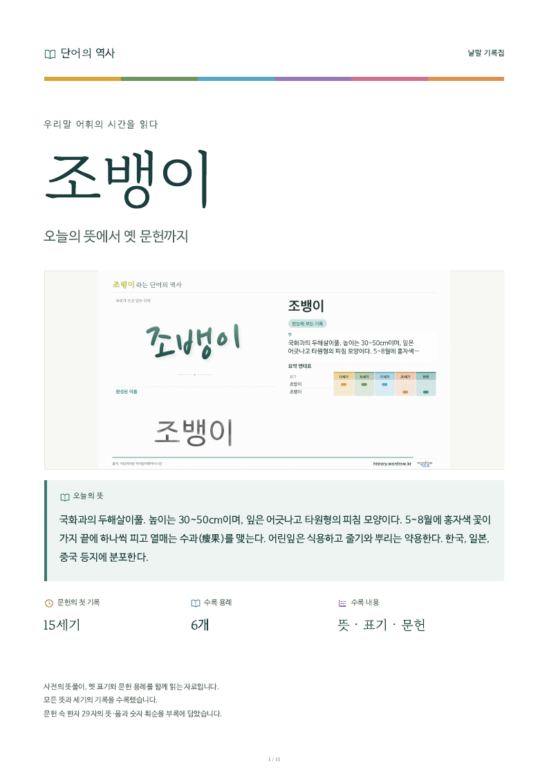 조뱅이 낱말 기록집 PDF 첫 페이지