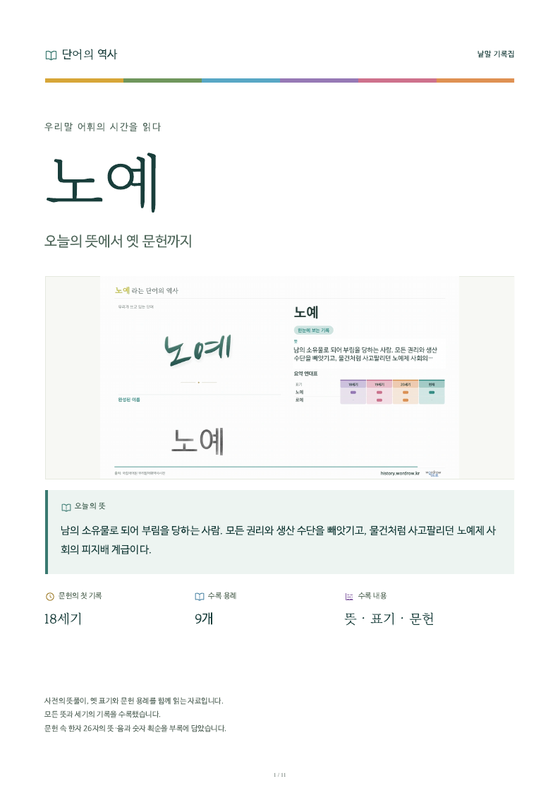 노예 낱말 기록집 PDF 첫 페이지