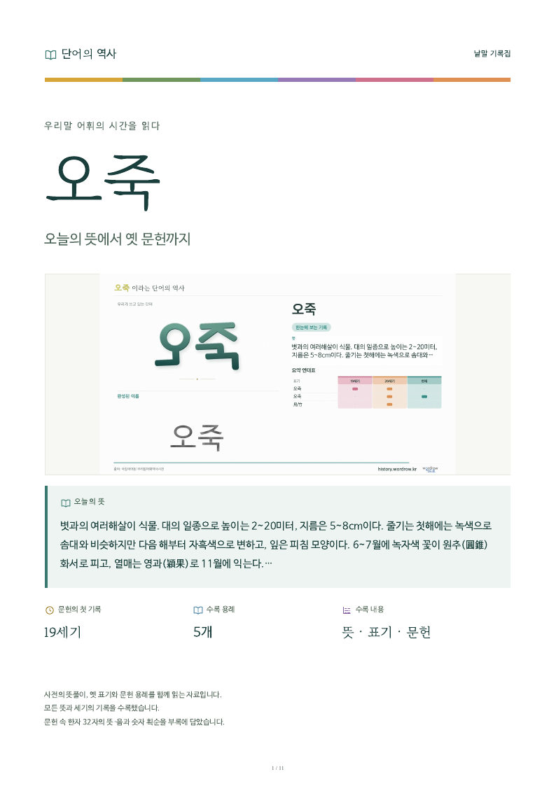 오죽 낱말 기록집 PDF 첫 페이지