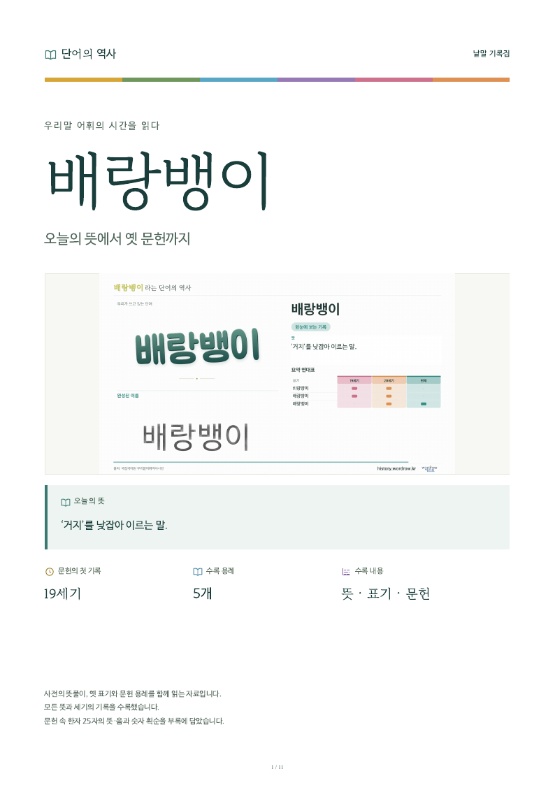 배랑뱅이 낱말 기록집 PDF 첫 페이지