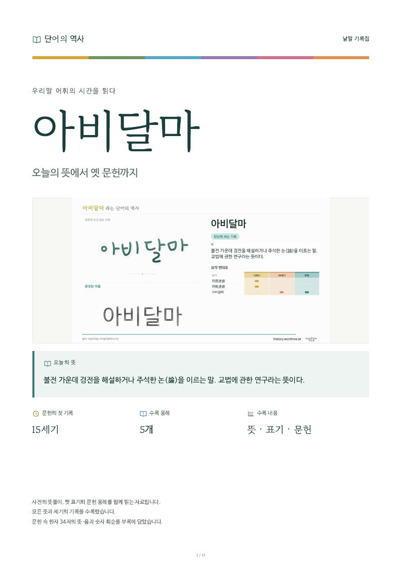 아비달마 낱말 기록집 PDF 첫 페이지