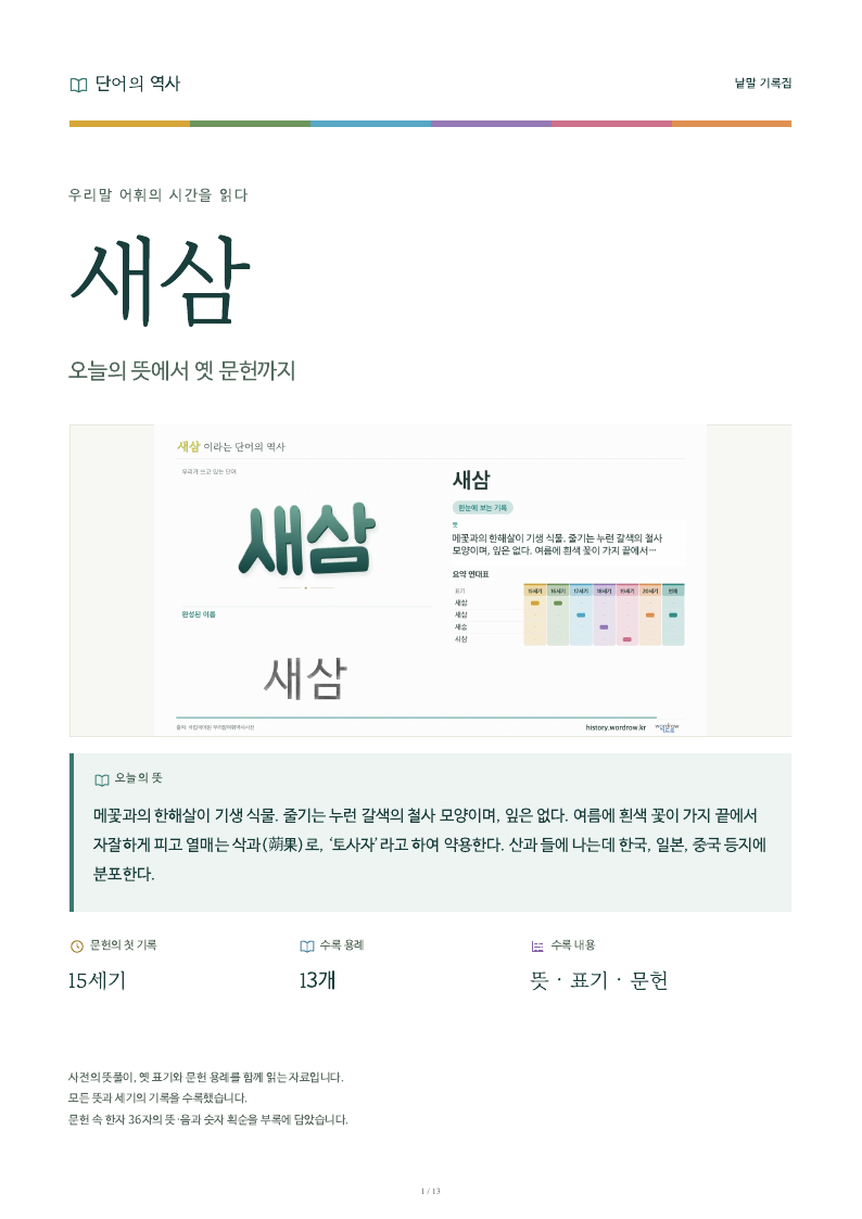 새삼 낱말 기록집 PDF 첫 페이지