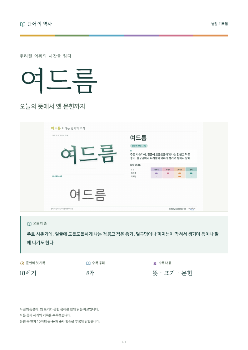 여드름 낱말 기록집 PDF 첫 페이지