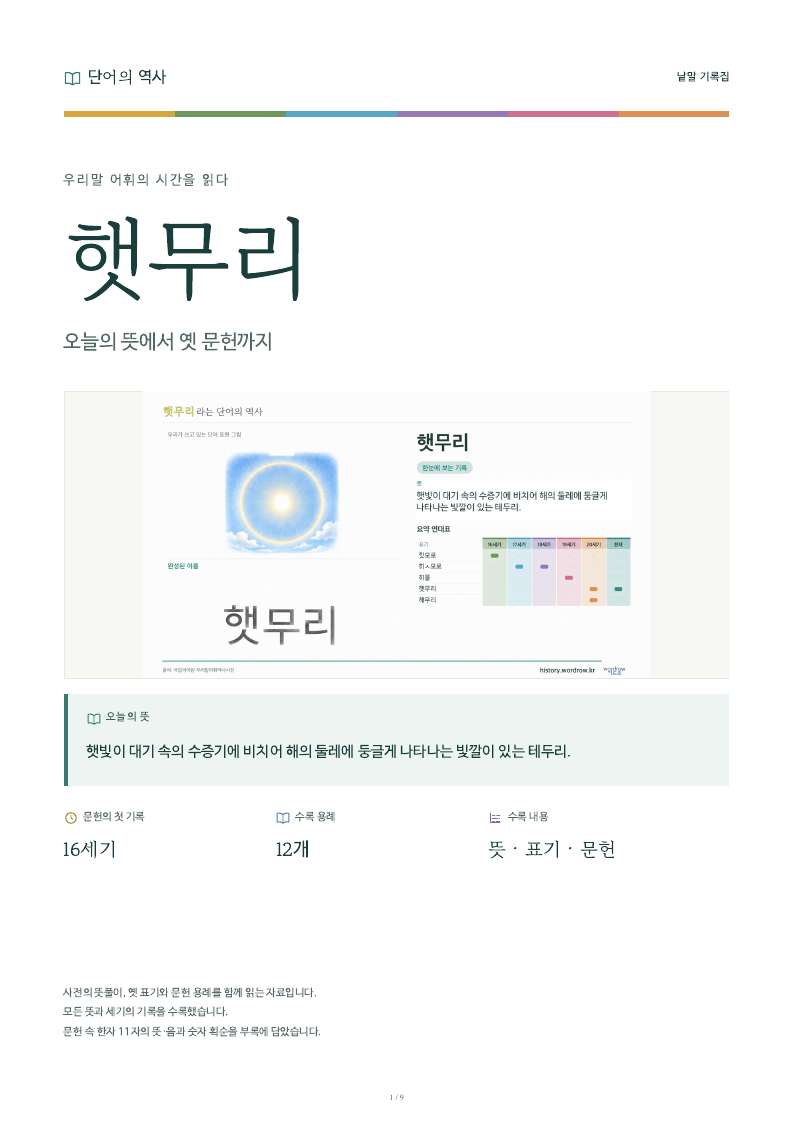 햇무리 낱말 기록집 PDF 첫 페이지