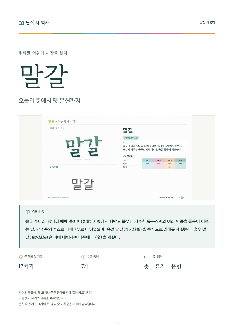 말갈 낱말 기록집 PDF 첫 페이지