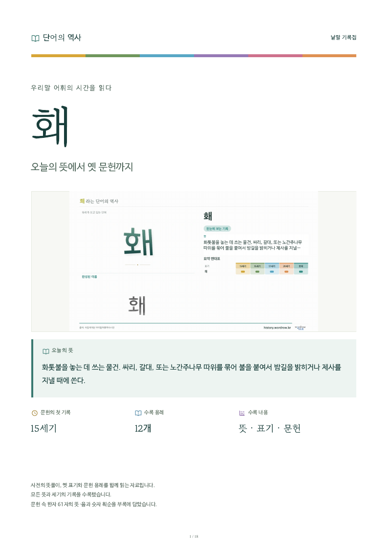 홰 낱말 기록집 PDF 첫 페이지