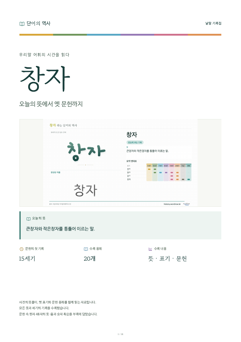 창자 낱말 기록집 PDF 첫 페이지