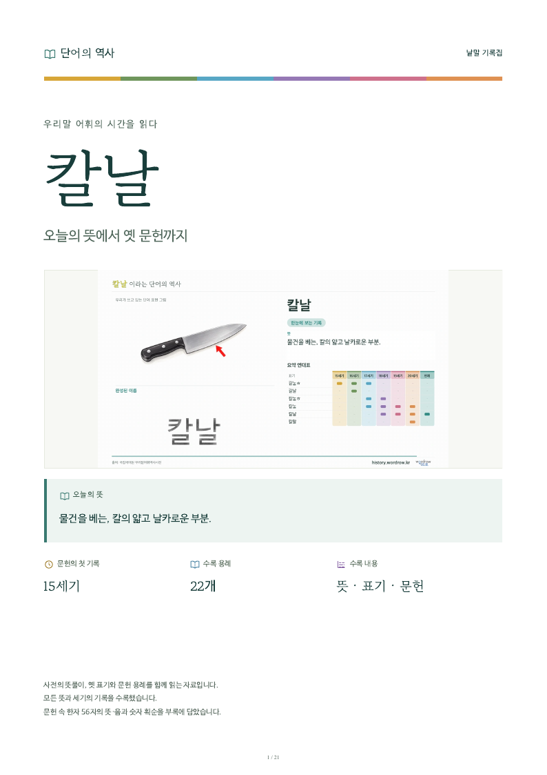칼날 낱말 기록집 PDF 첫 페이지