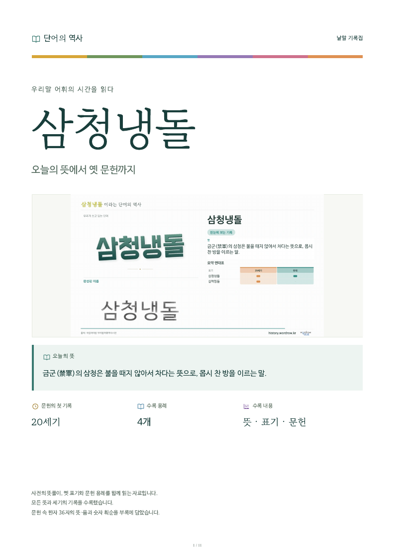 삼청냉돌 낱말 기록집 PDF 첫 페이지