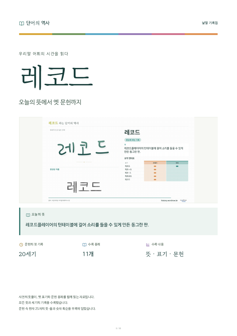 레코드 낱말 기록집 PDF 첫 페이지
