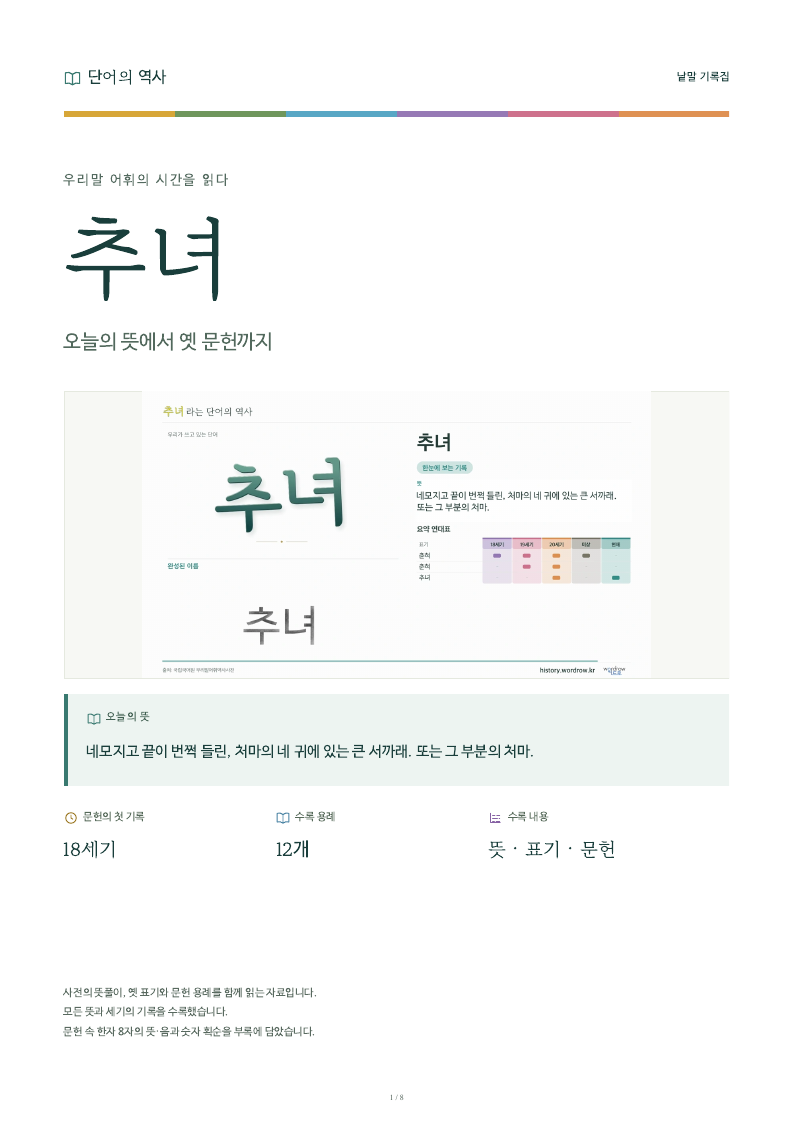 추녀 낱말 기록집 PDF 첫 페이지
