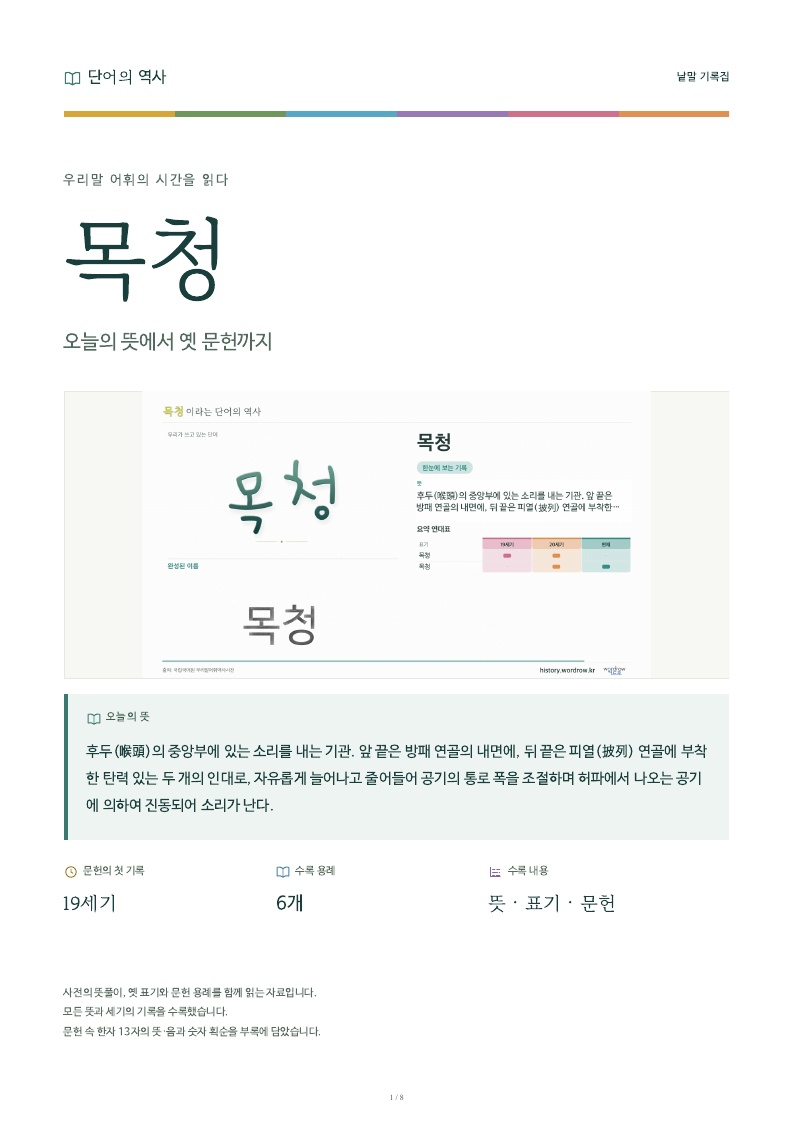목청 낱말 기록집 PDF 첫 페이지