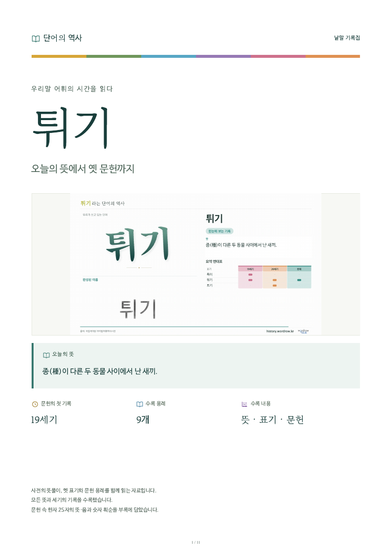 튀기 낱말 기록집 PDF 첫 페이지