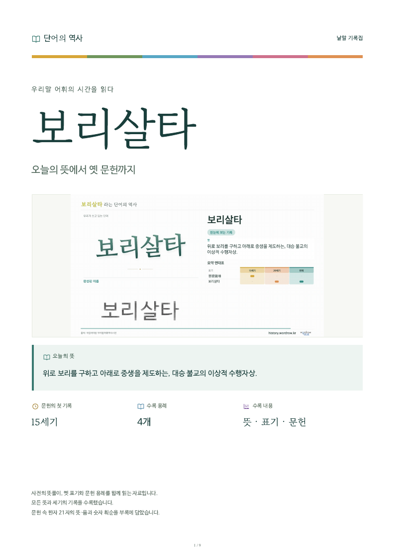 보리살타 낱말 기록집 PDF 첫 페이지