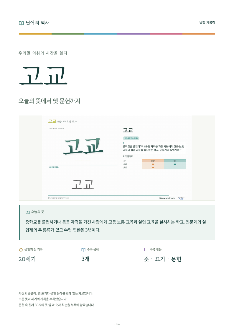 고교 낱말 기록집 PDF 첫 페이지