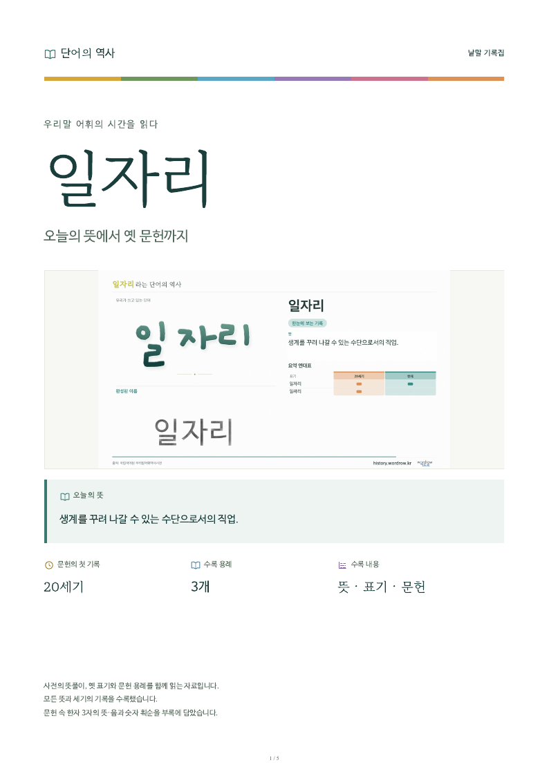 일자리 낱말 기록집 PDF 첫 페이지