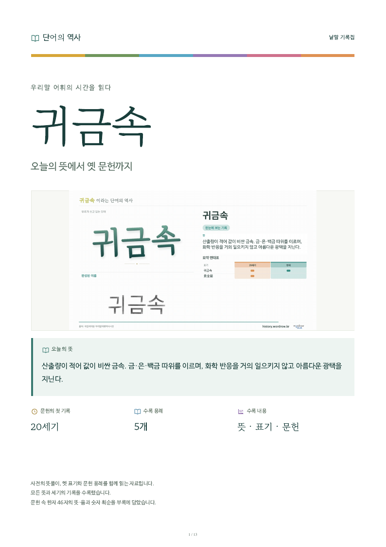 귀금속 낱말 기록집 PDF 첫 페이지