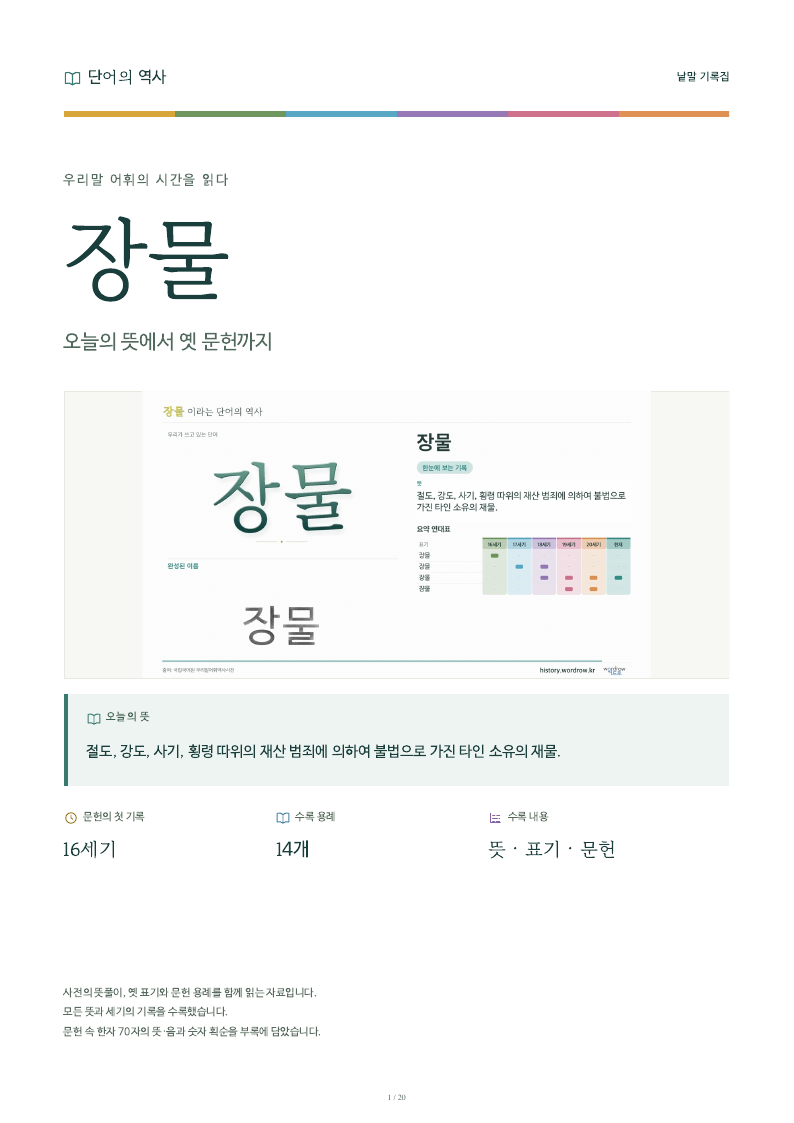 장물 낱말 기록집 PDF 첫 페이지