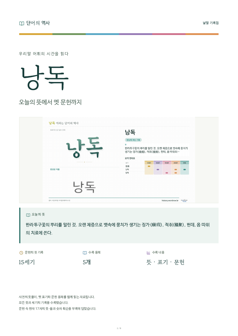 낭독 낱말 기록집 PDF 첫 페이지