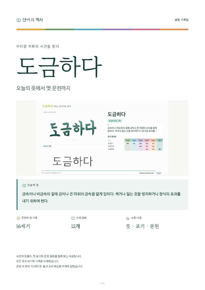 도금하다 낱말 기록집 PDF 첫 페이지