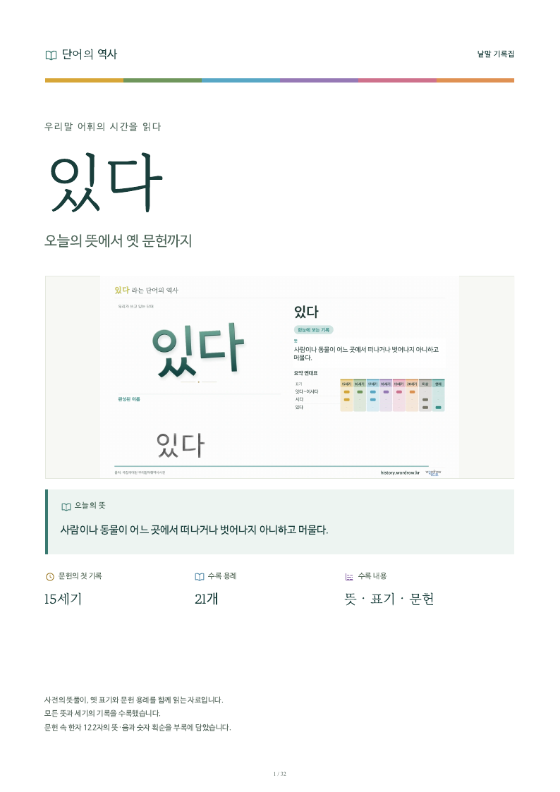 있다 낱말 기록집 PDF 첫 페이지